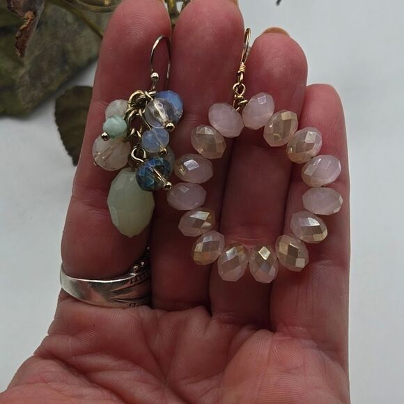 "5/$25" Mismatched Crystal Quartz Bead Pink & Green Dangle Earrings - Picture 6 of 6